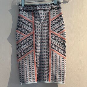 BCBG Geometric Patterned blue and coral Skirt